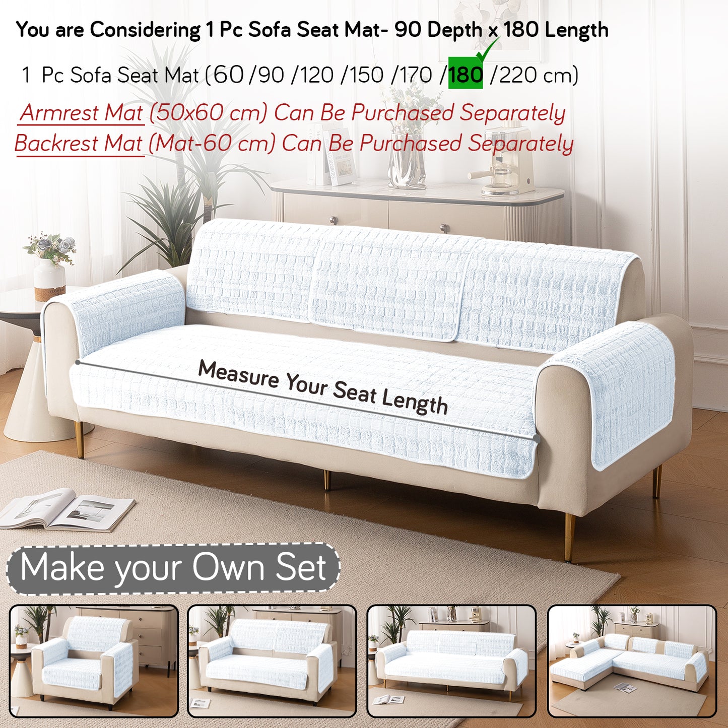 Premium Plush Anti Slip Sofa Cover Mat, White