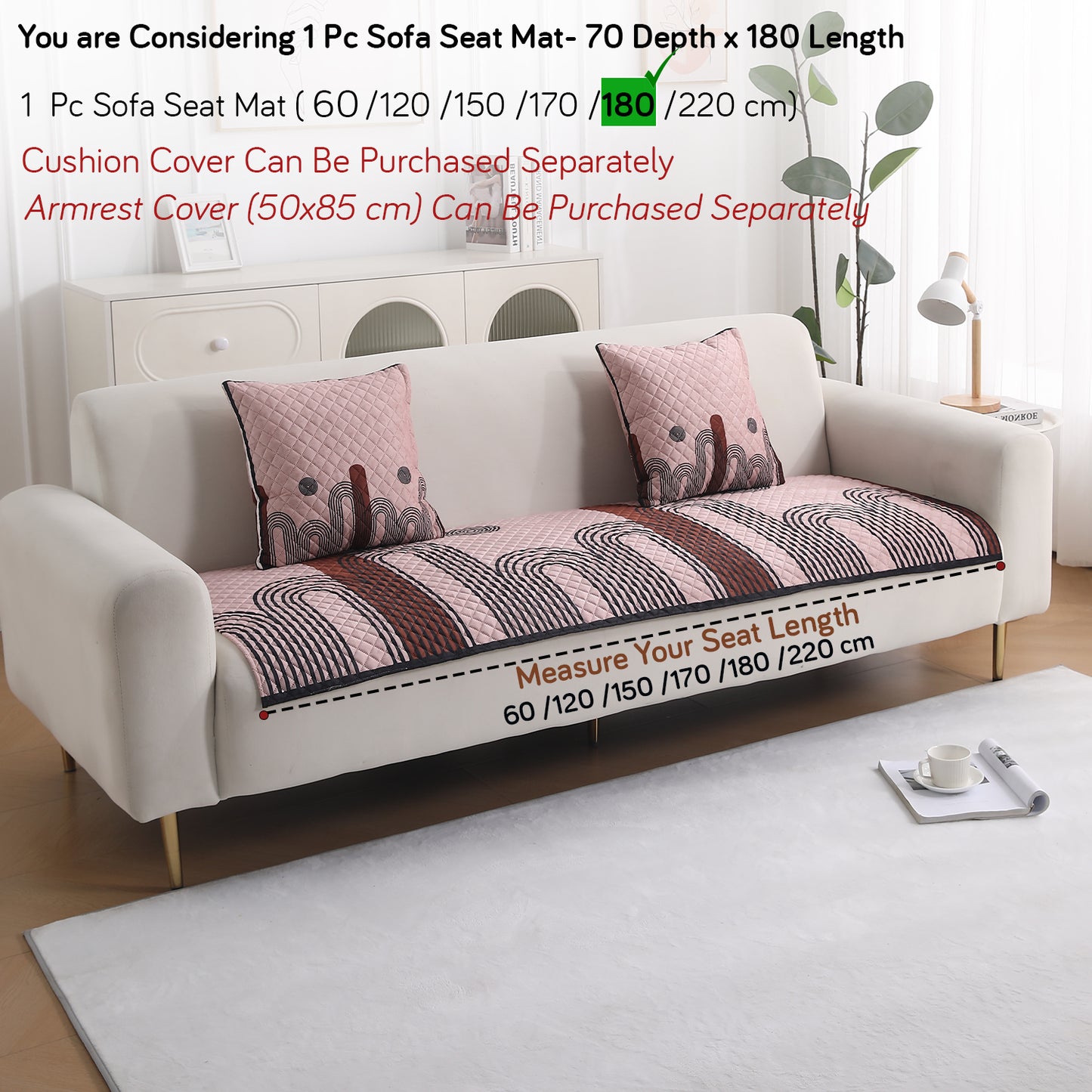 LiefNest Holland Velvet Sofa Cover Mat with Foam Filling - Modern Archscape Mauve Blush