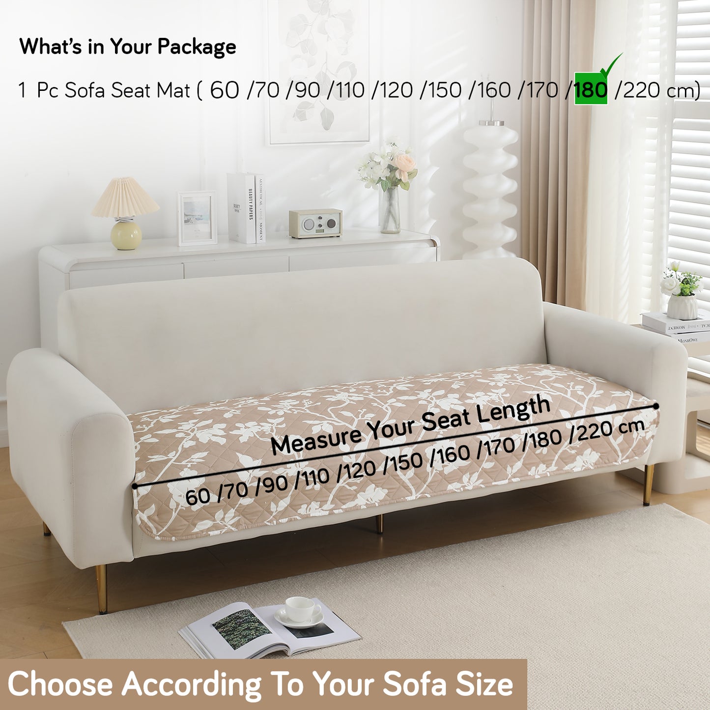 HOKIPO Water Repellent + Waterproof Quilted Sofa Mats, Buff Brown Sillehoute Floral