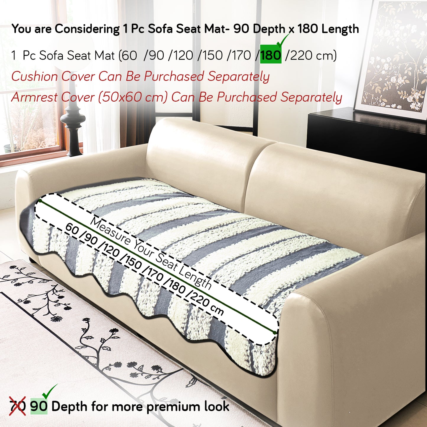 Luxury Wavy Plush Anti-Slip Sofa Cover Mats - Pewter Grey