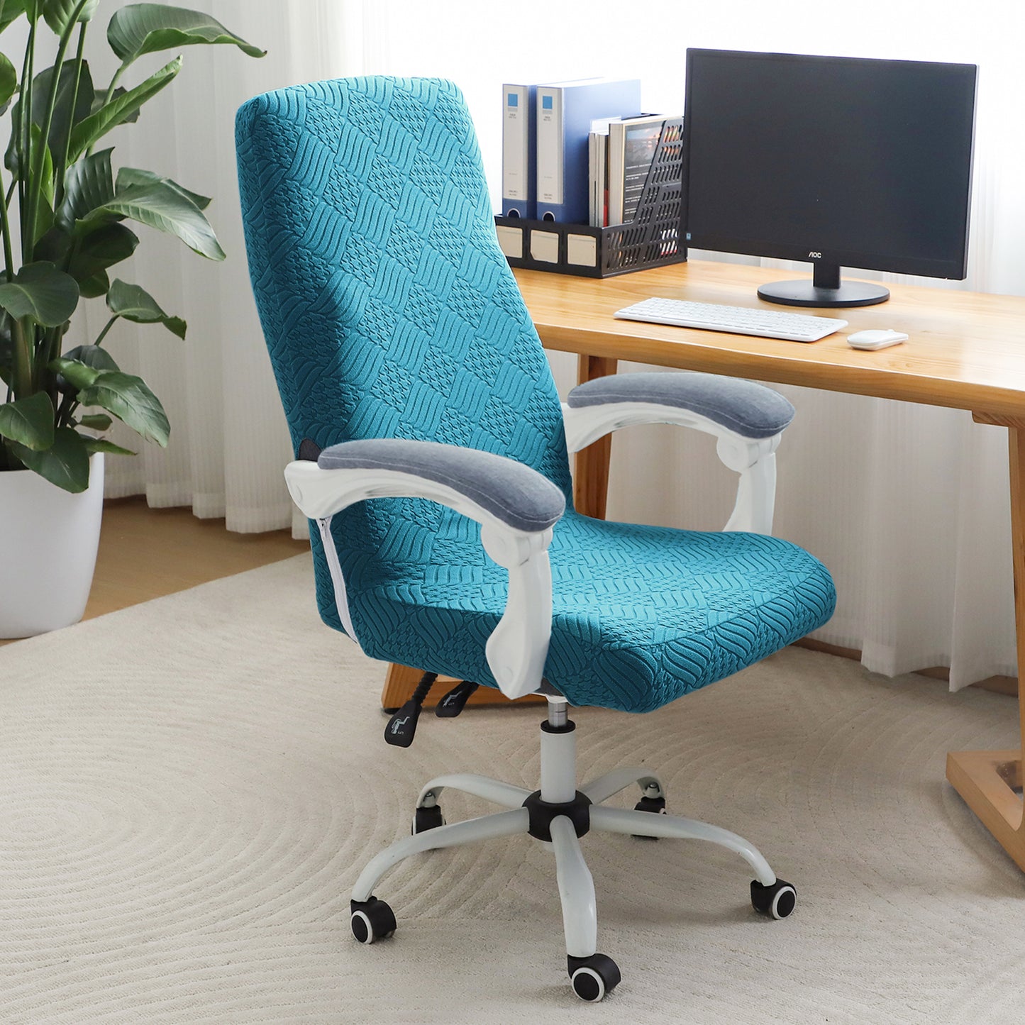 Office Chair Cover for Executive Chair (High-Back) – 170 GSM Stretchable Jacquard – Washable & Anti-Slip – Fits Big & Tall Office Chairs, Turquoise