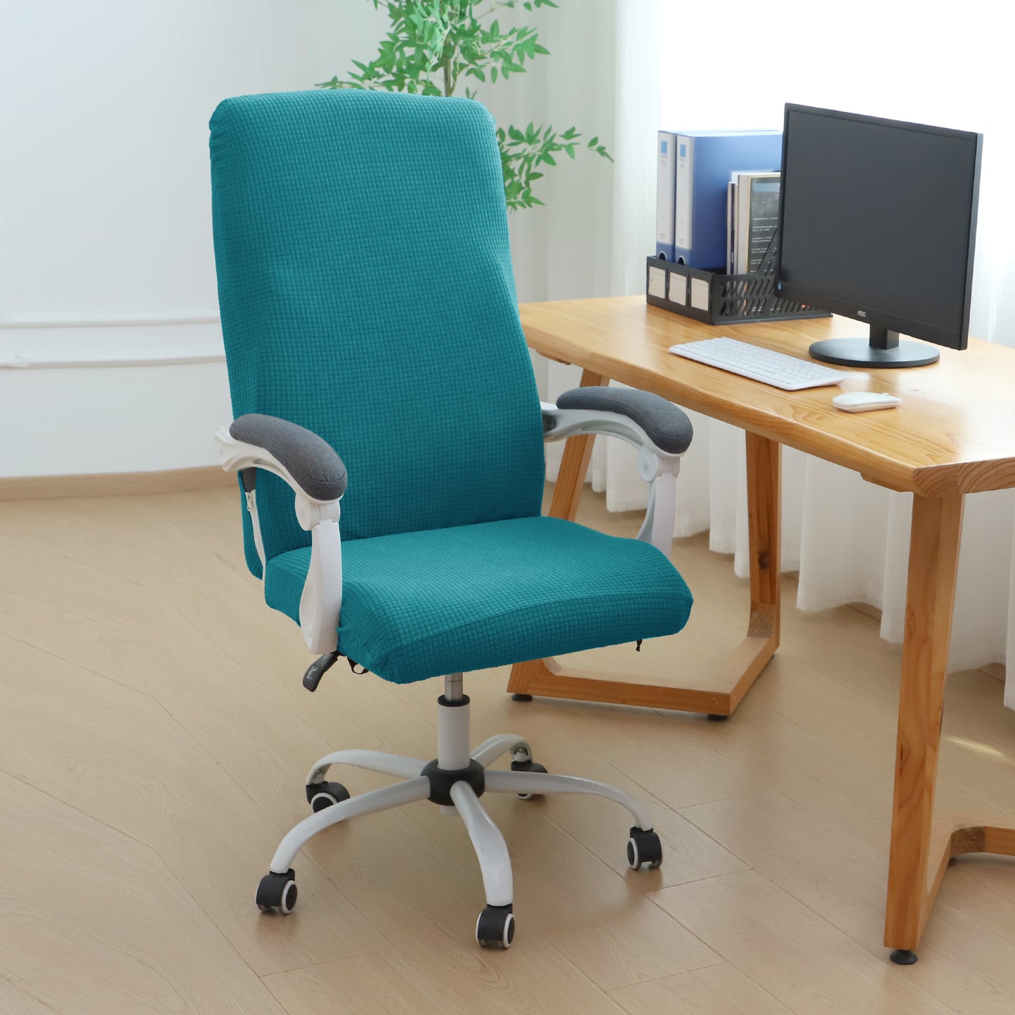 Water Repellent Office Chair Cover for Executive Chair (High-Back) – 210 GSM Stretchable Jacquard – Washable & Anti-Slip – Fits Big & Tall Office Chairs, Teal