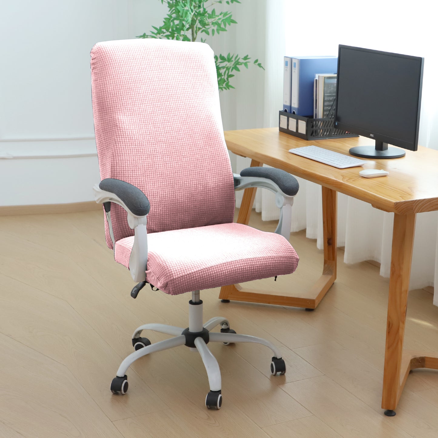 Water Repellent Office Chair Cover for Executive Chair (High-Back) – 210 GSM Stretchable Jacquard – Washable & Anti-Slip – Fits Big & Tall Office Chairs, Pink