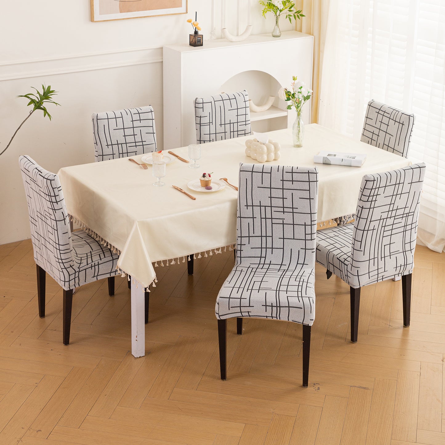 'Crossline Series' 180 GSM Jacquard Chair Cover Set 1/2/4/6, Dark Grey