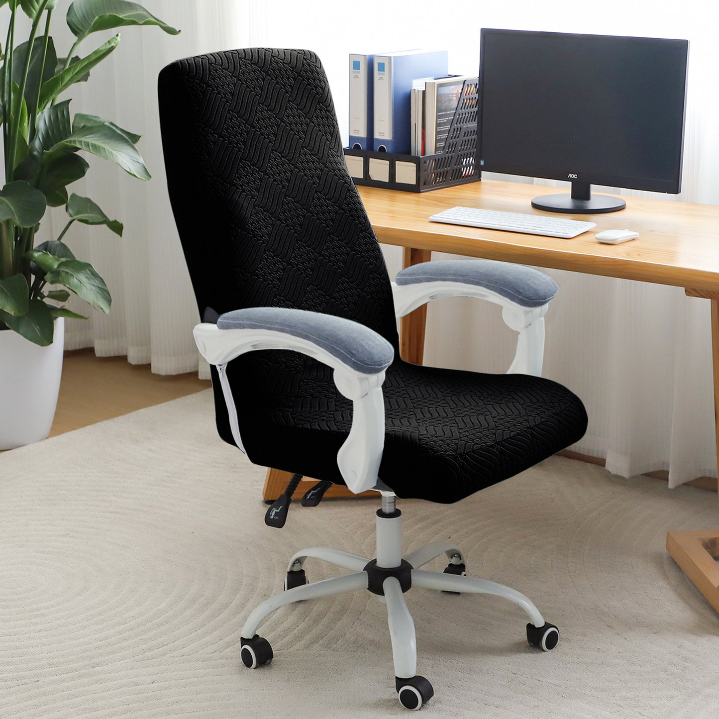 Office Chair Cover for Executive Chair (High-Back) – 170 GSM Stretchable Jacquard – Washable & Anti-Slip – Fits Big & Tall Office Chairs, Black
