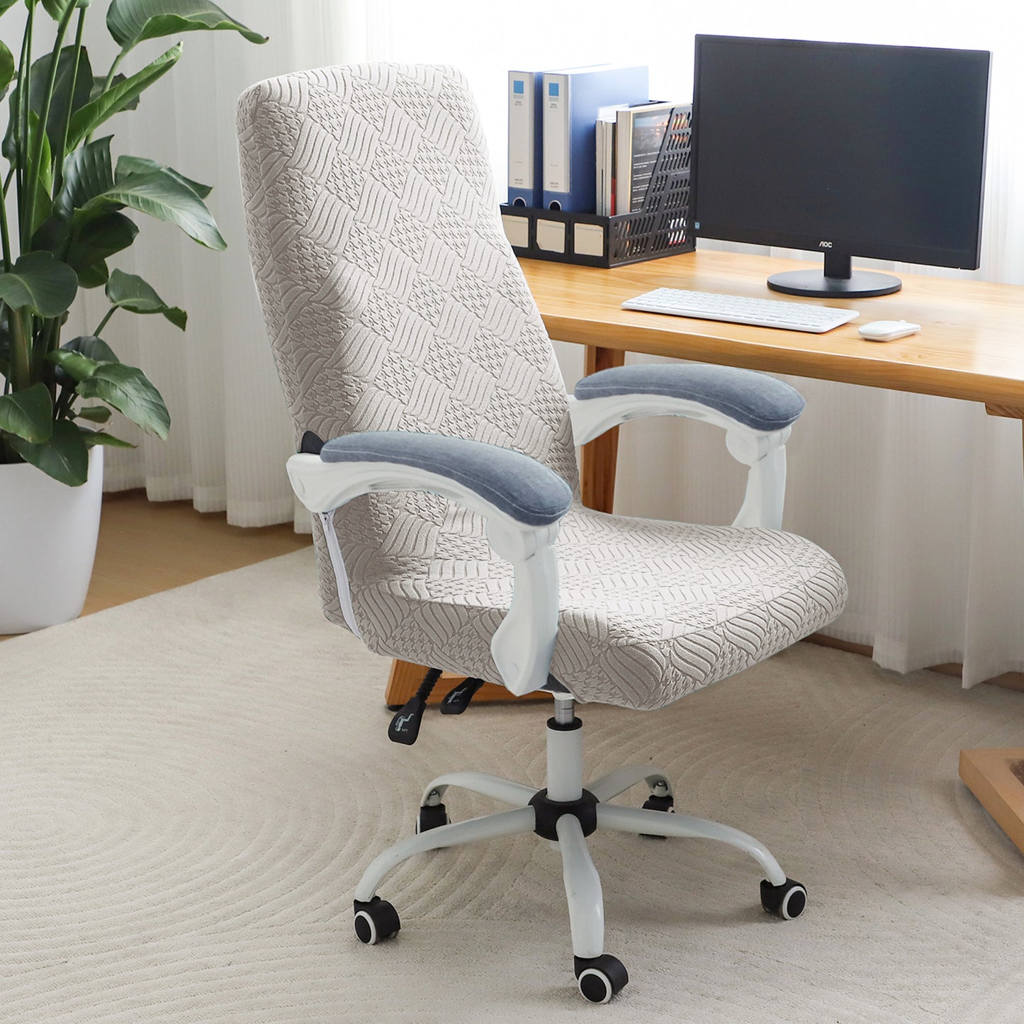 Office Chair Cover for Executive Chair (High-Back) – 170 GSM Stretchable Jacquard – Washable & Anti-Slip – Fits Big & Tall Office Chairs, Taupe Brown