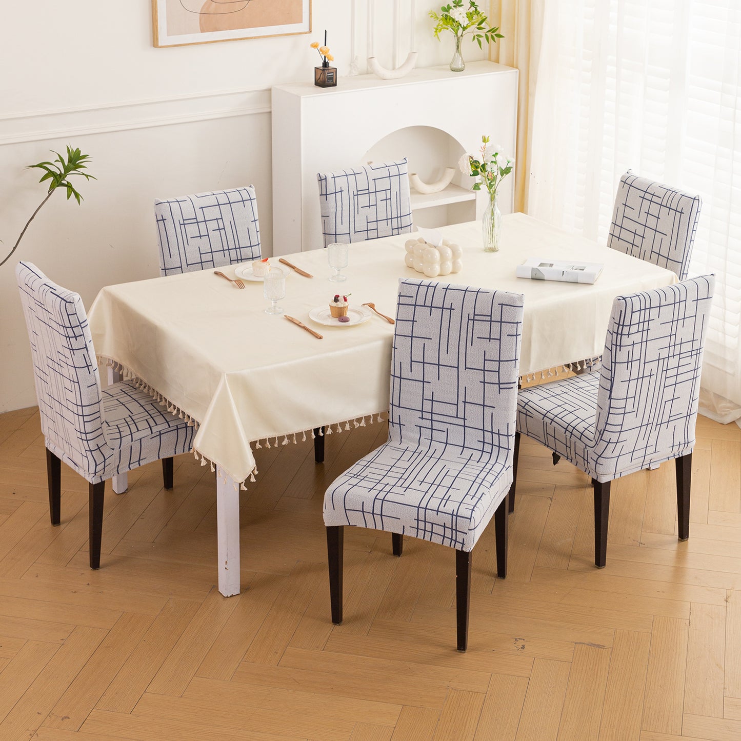 'Crossline Series' 180 GSM Jacquard Chair Cover Set 1/2/4/6, Navy Blue