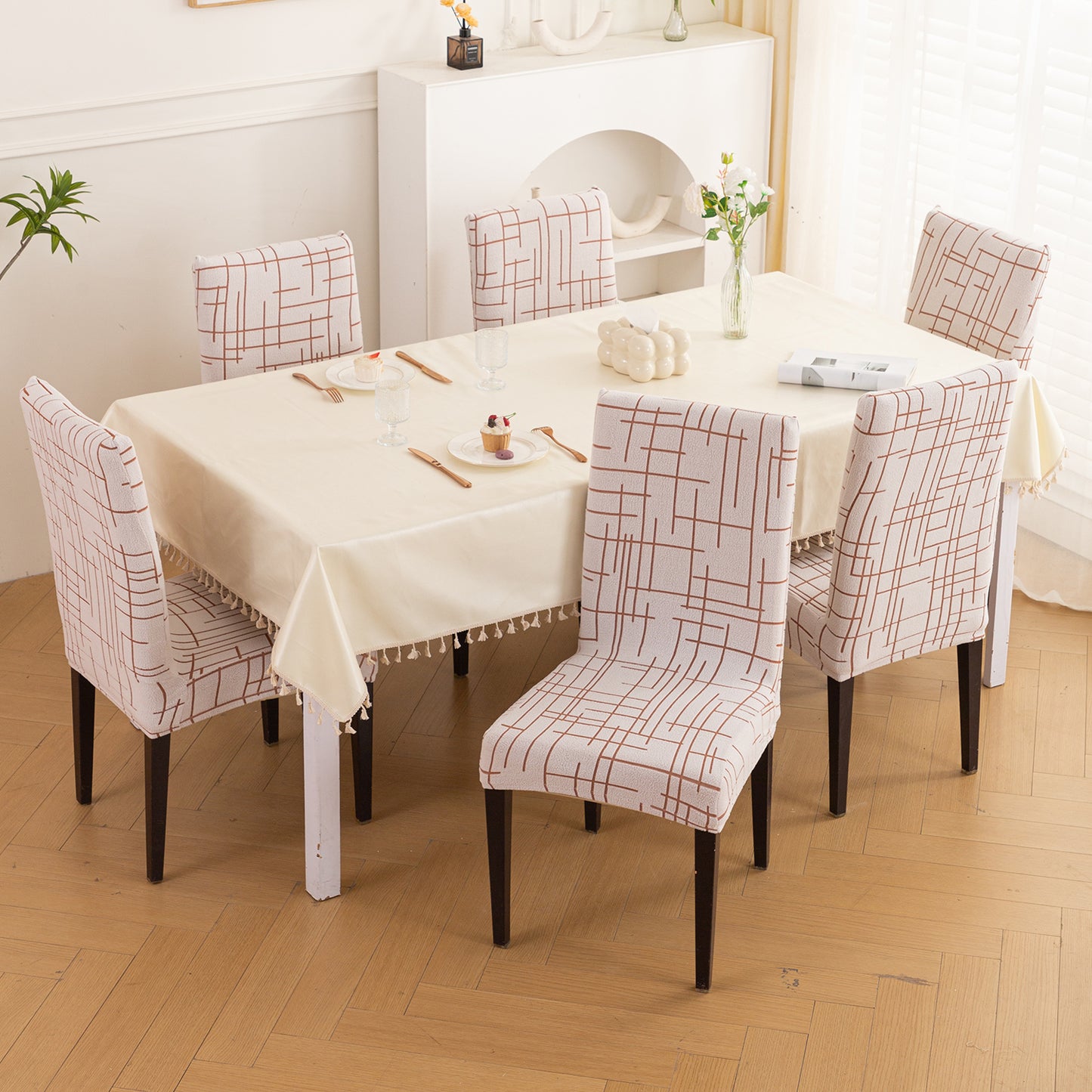 Crossline Series 180 GSM Jacquard Chair Cover Set 1/2/4/6, Rust Brown