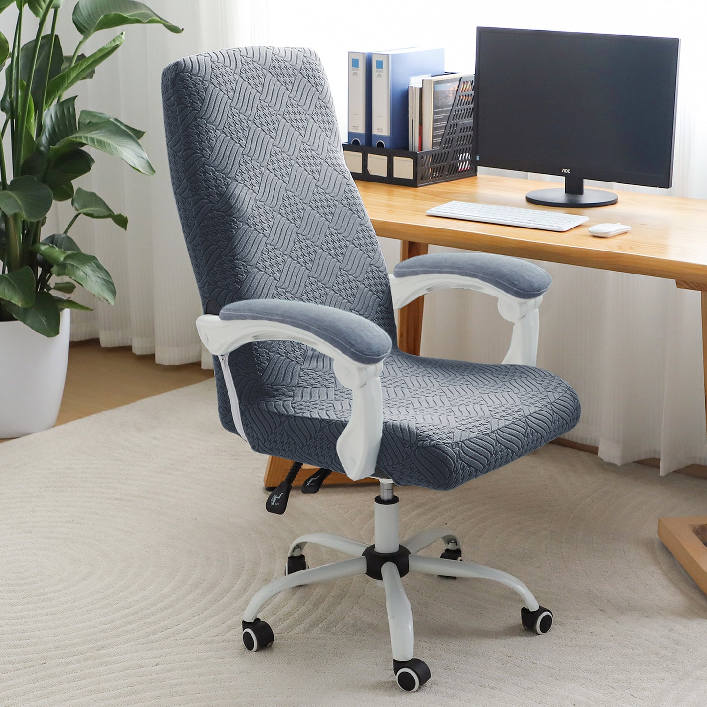 Office Chair Cover for Executive Chair (High-Back) – 170 GSM Stretchable Jacquard – Washable & Anti-Slip – Fits Big & Tall Office Chairs, Dark Grey