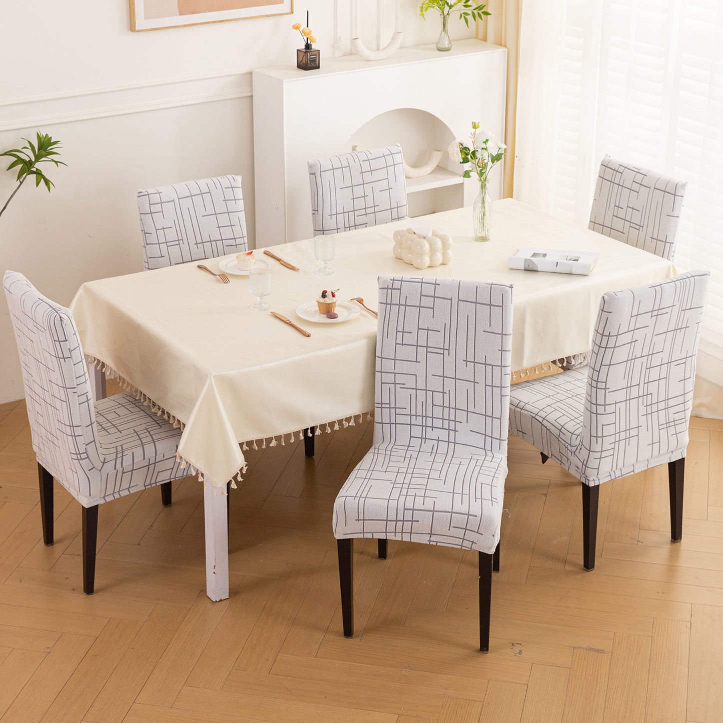 'Crossline Series' 180 GSM Jacquard Chair Cover Set 1/2/4/6, Light Grey