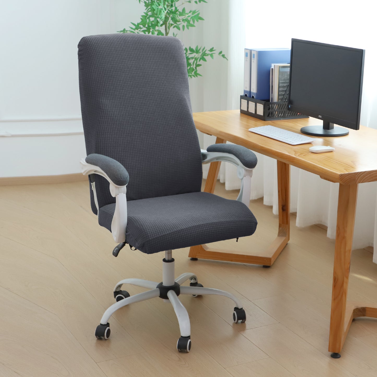 Water Repellent Office Chair Cover for Executive Chair (High-Back) – 210 GSM Stretchable Jacquard – Washable & Anti-Slip – Fits Big & Tall Office Chairs, Dark Grey