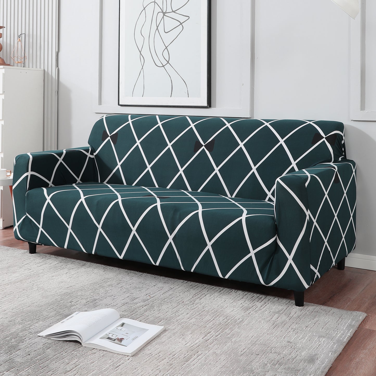 Teal Diamond stretchable 3 seater sofa covers