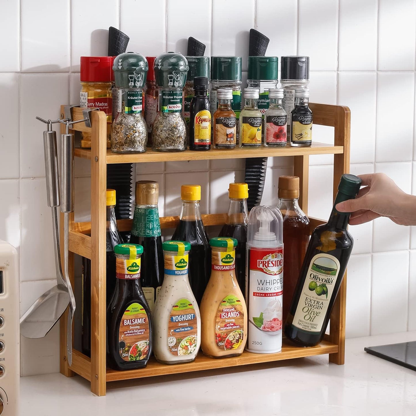 2 Tier Spice Rack Organizer for Kitchen Platform Counter Top Rack Storage Shelf Stand