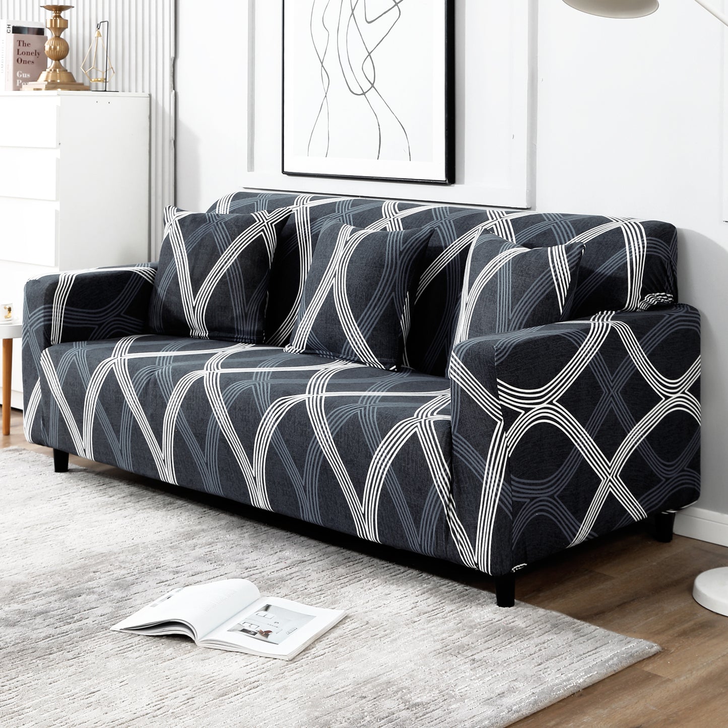 Elastic Stretchable Printed Sofa Cover, Shadow Grey