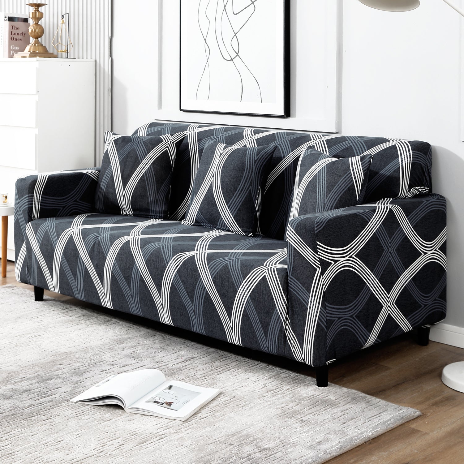 Shadow Grey non slip elastic 3 seater sofa cover