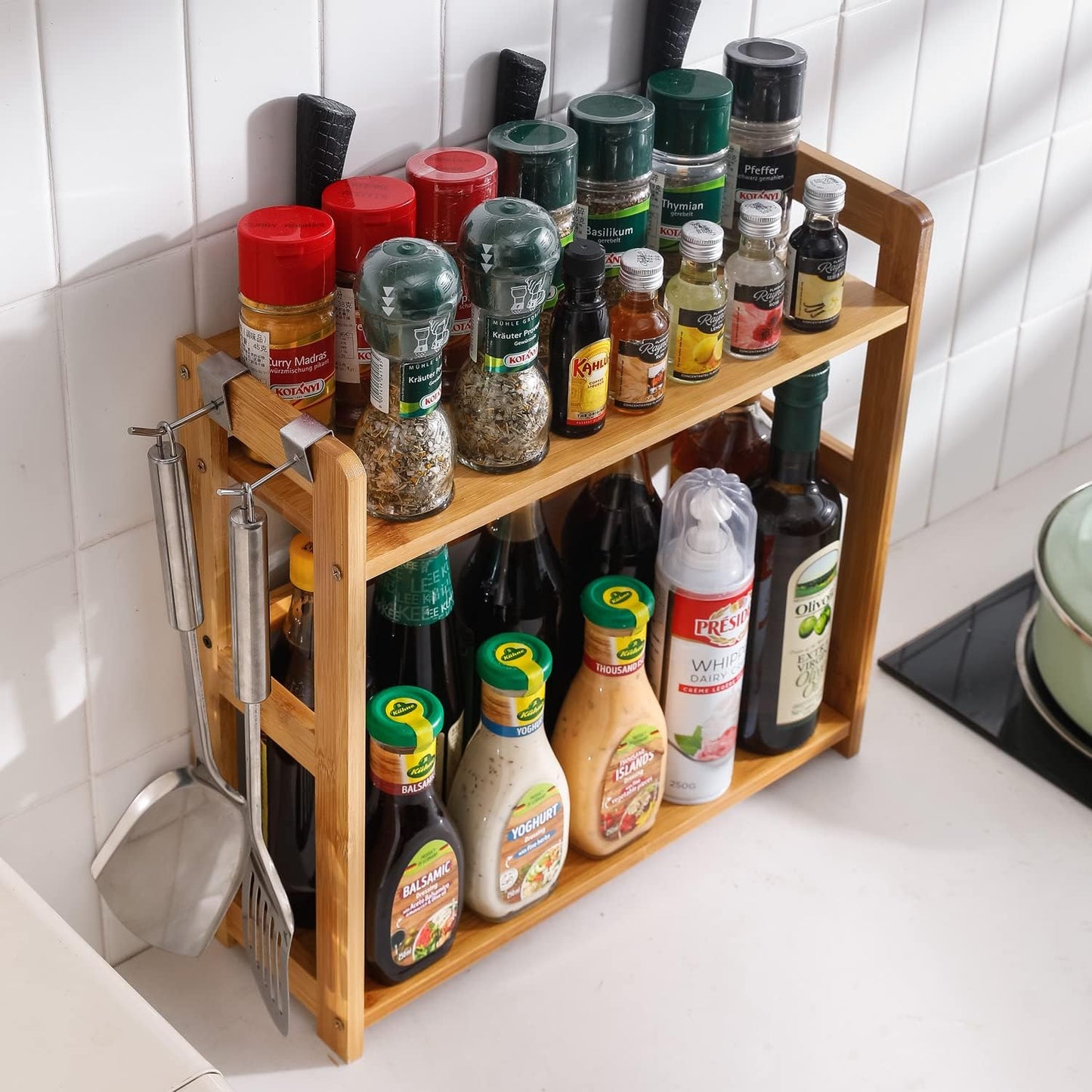 2 Tier Spice Rack Organizer for Kitchen Platform Counter Top Rack Storage Shelf Stand