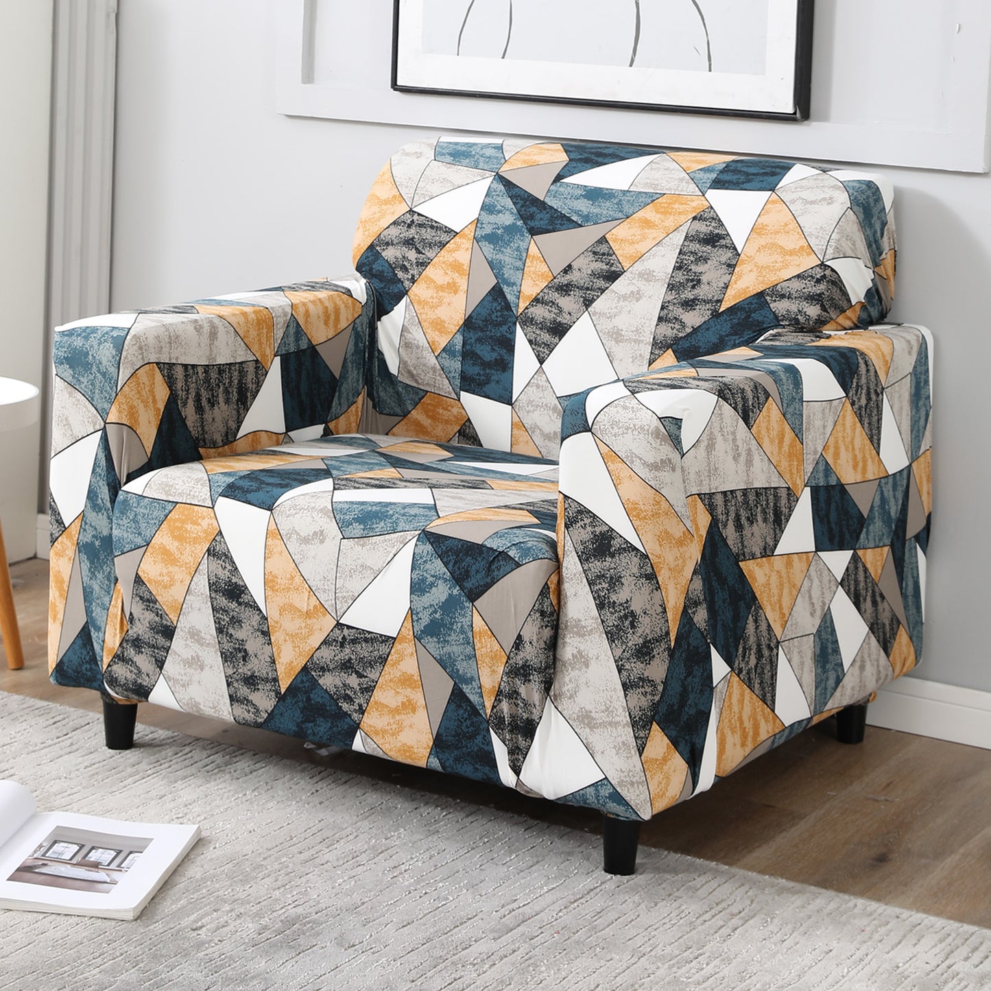 Multicolor Geometric Print stretchable single sofa cover