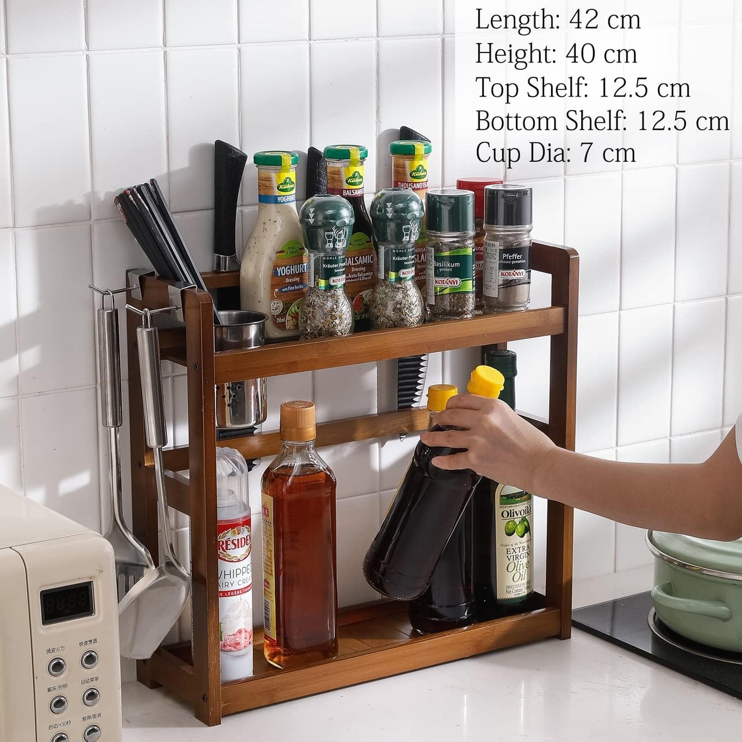 2 Tier Spice Rack Organizer for Kitchen Platform Counter Top Rack Storage Shelf Stand