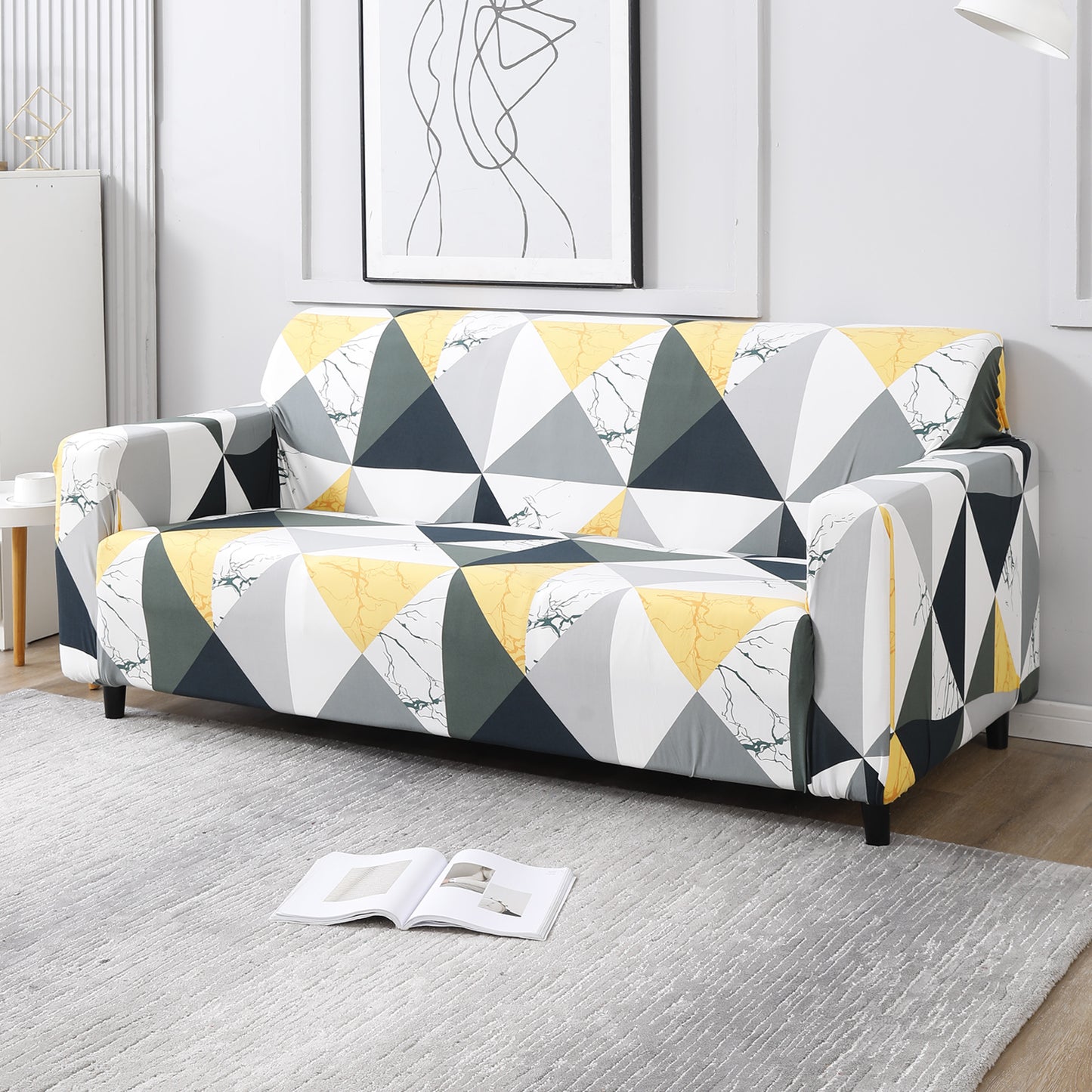 Geometric Multi full fitted stretchable three seater sofa cover