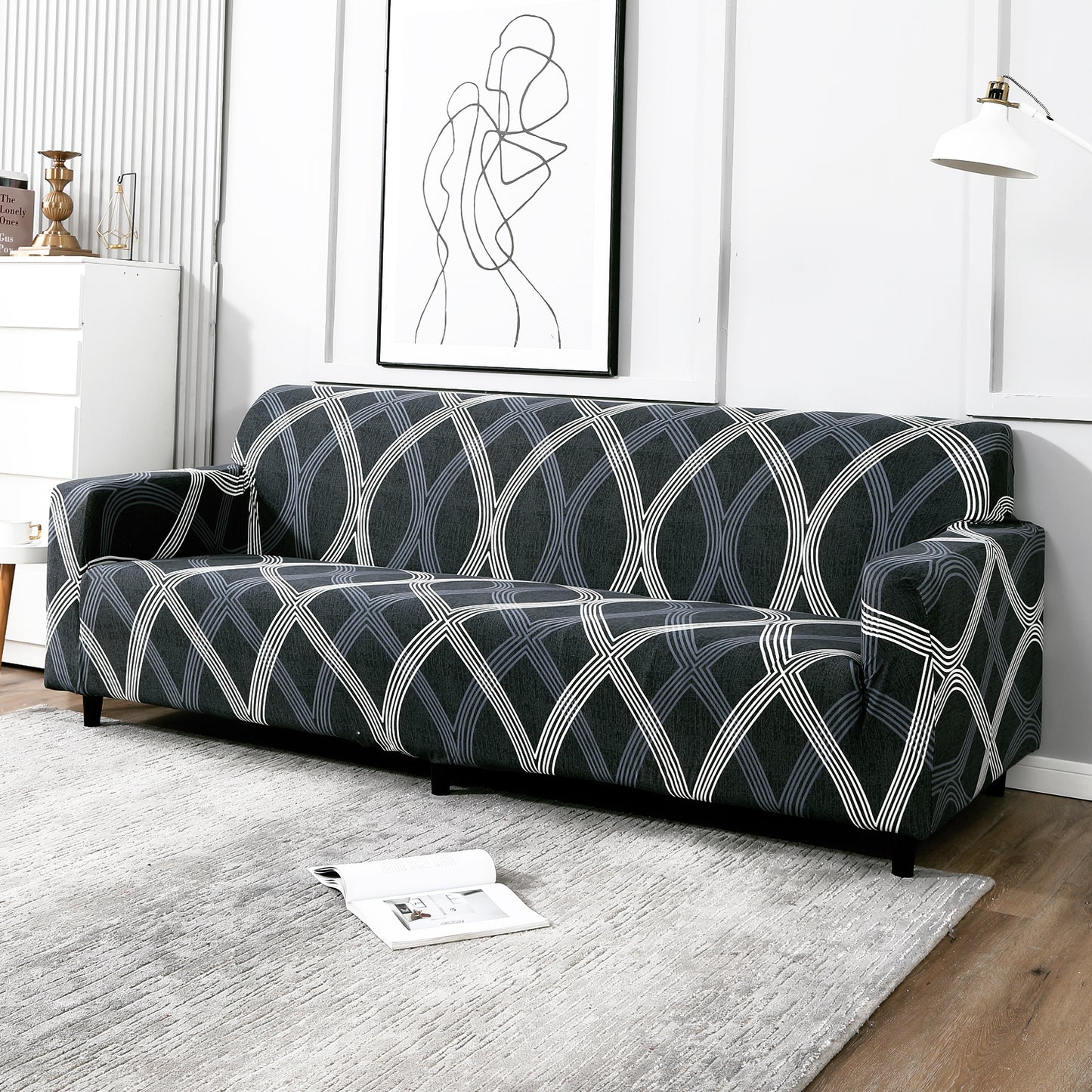 Elastic Stretchable Printed Sofa Cover, Shadow Grey