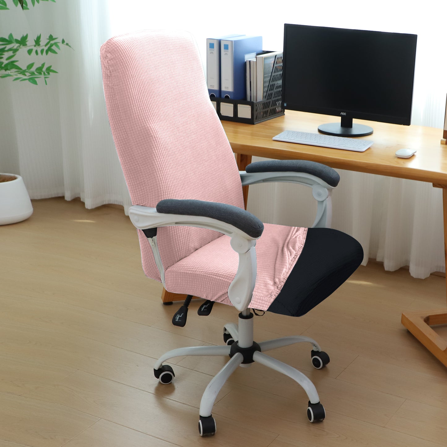 Water Repellent Office Chair Cover for Executive Chair (High-Back) – 210 GSM Stretchable Jacquard – Washable & Anti-Slip – Fits Big & Tall Office Chairs, Pink