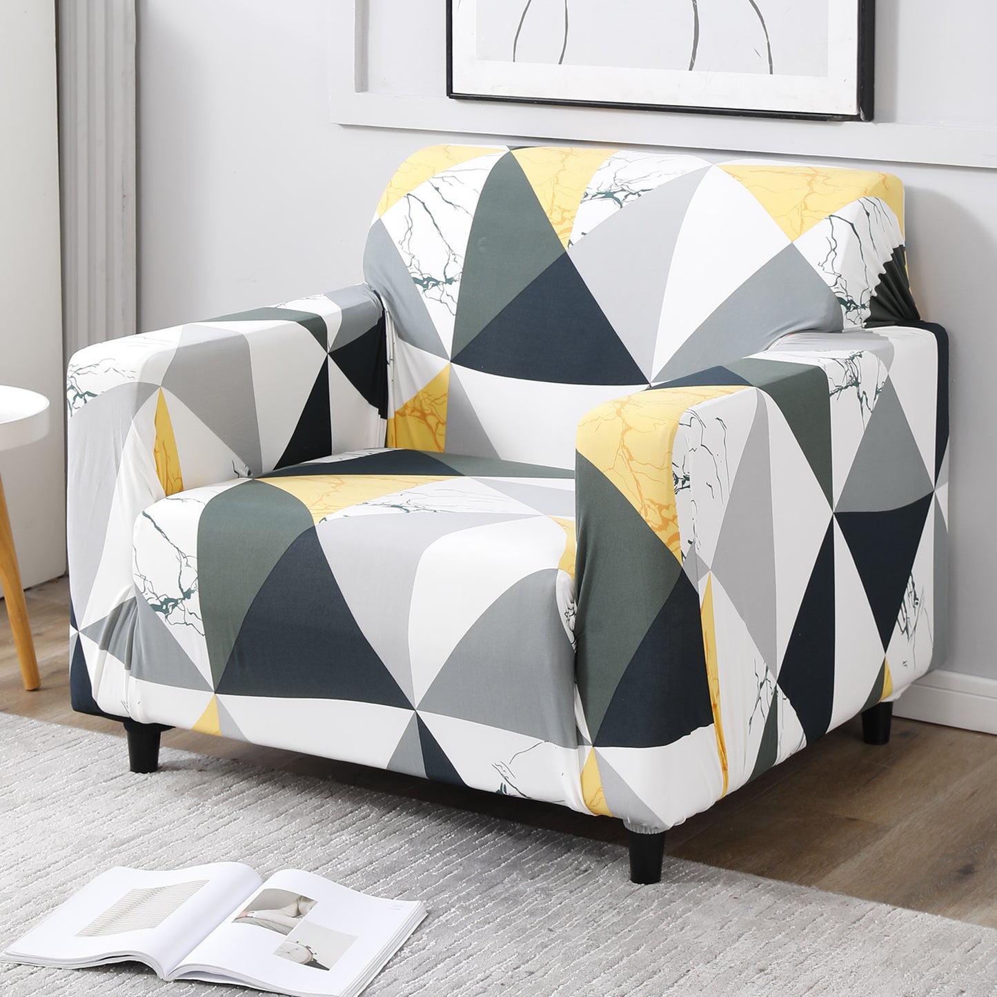 Geometric Multi non slip elastic 1 seater sofa cover