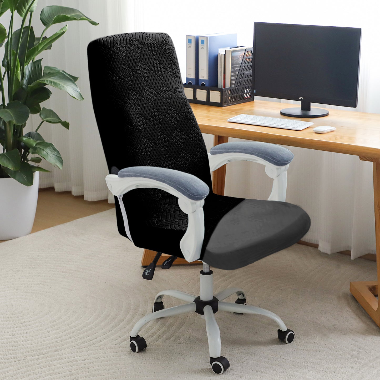 Office Chair Cover for Executive Chair (High-Back) – 170 GSM Stretchable Jacquard – Washable & Anti-Slip – Fits Big & Tall Office Chairs, Black