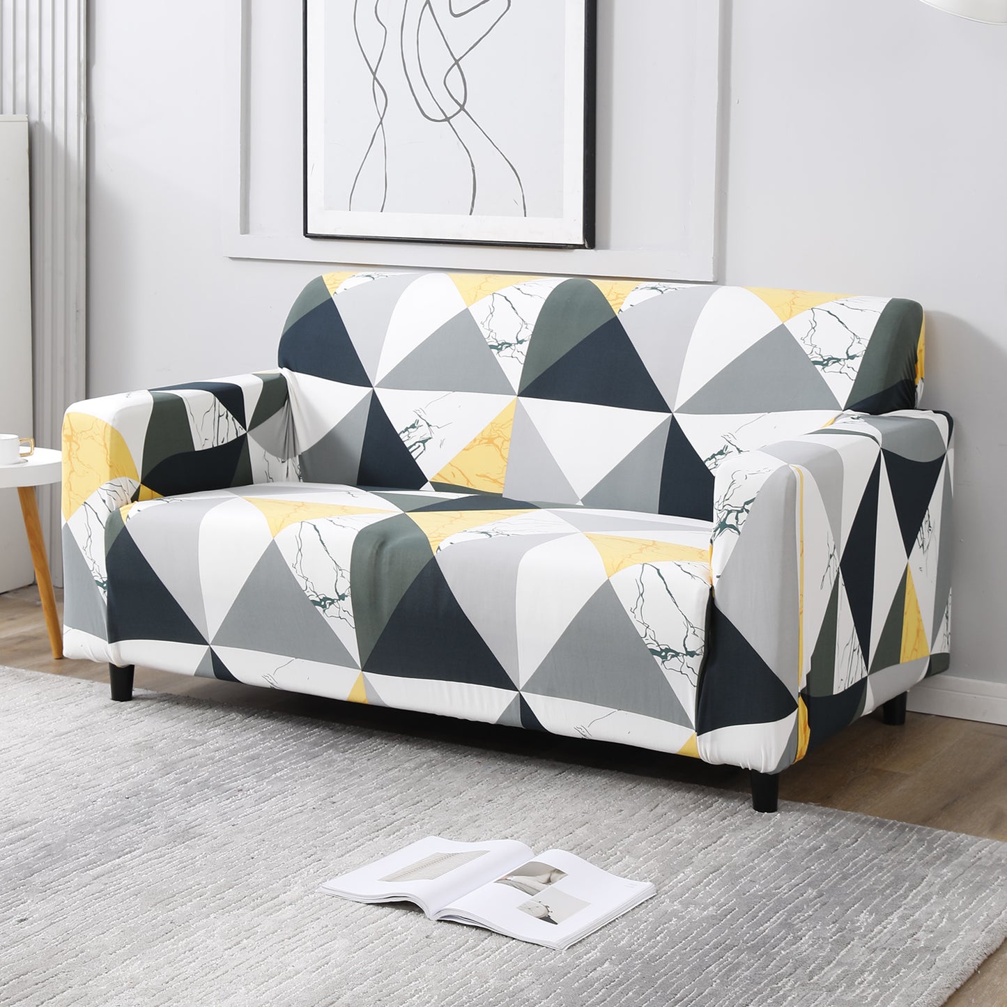 Geometric Multi stretchable two seater sofa cover