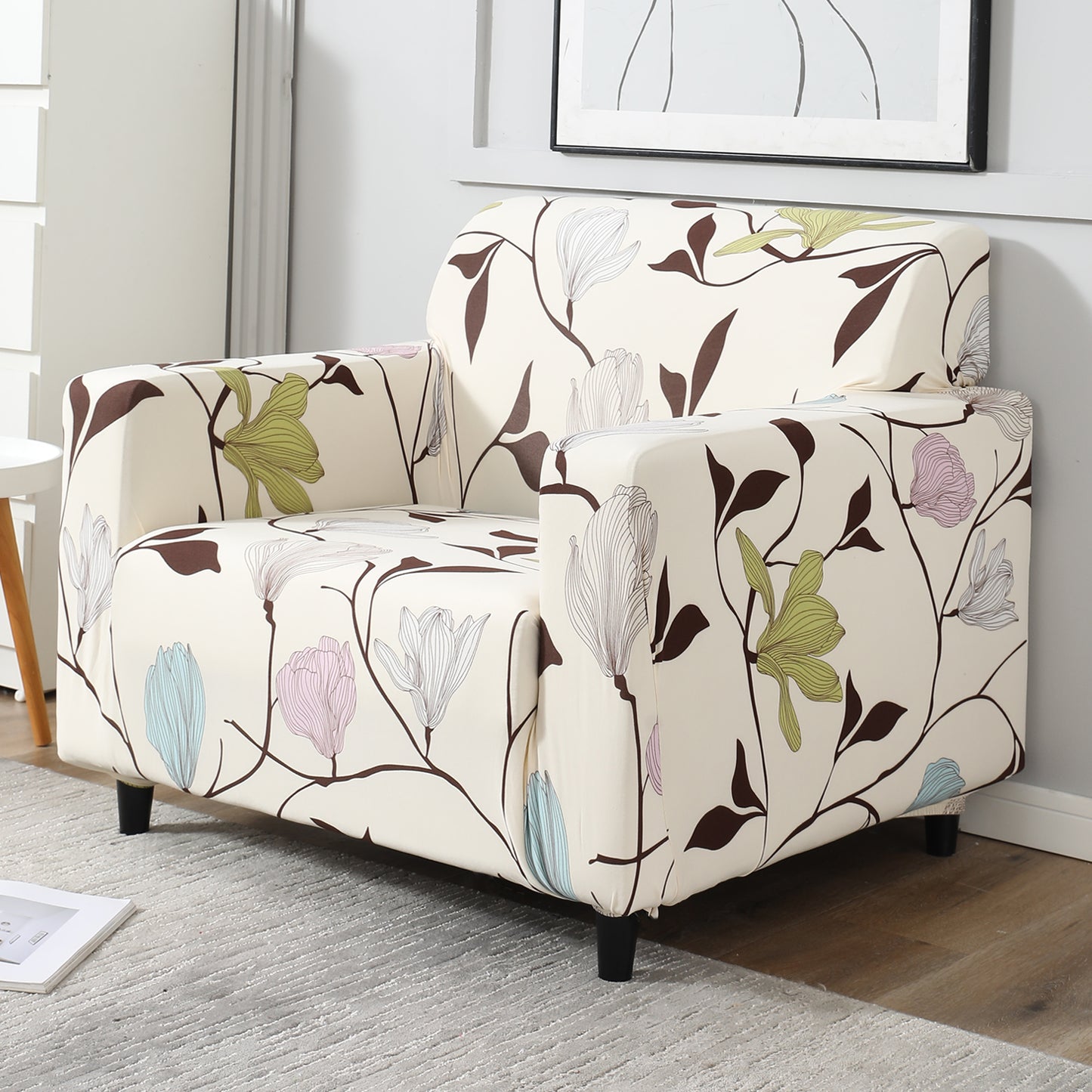 Beige Brown Leaves stretchable single Cushion Cover sofa cover