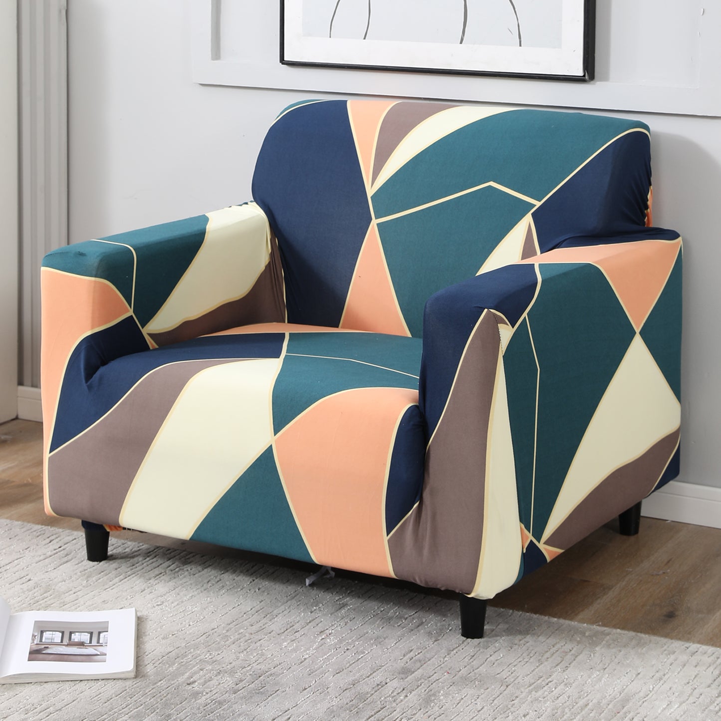 Green Peach Abstract stretchable single sofa cover
