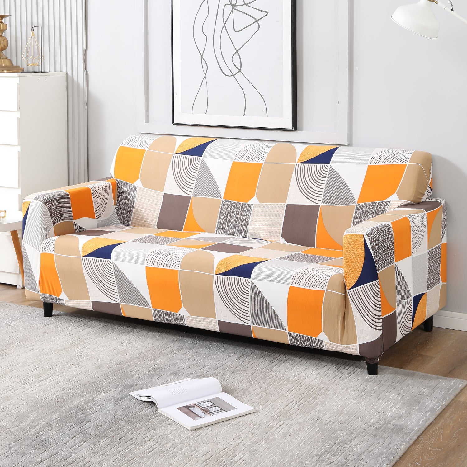 Square Abstract stretchable 3 seater sofa covers