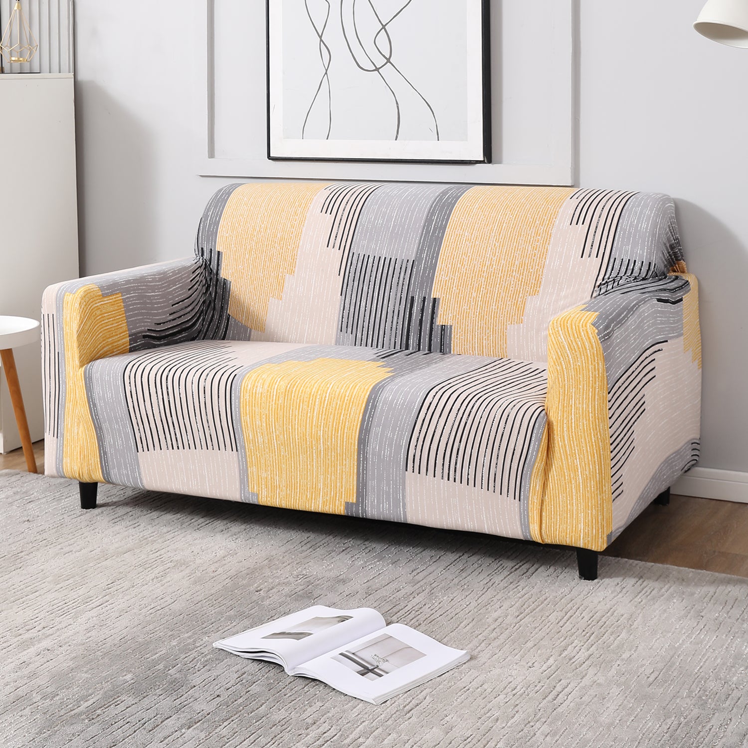 Multicolor Linear Lines stretchable two seater sofa cover