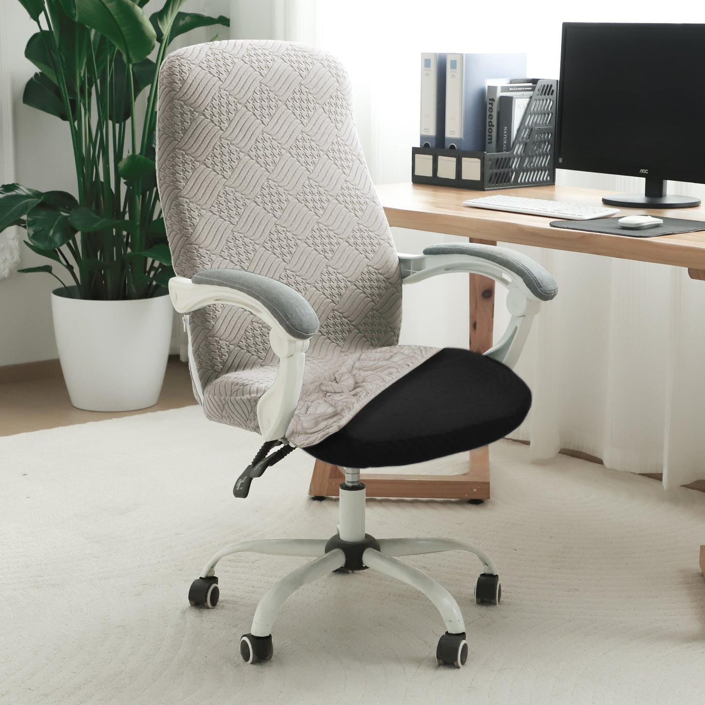 Office Chair Cover for Desk Chair (Mid-Back) – 170 GSM Stretch Jacquard – Washable, Durable & Anti-Slip – Fits Mid-Back Office Chairs, Taupe Brown
