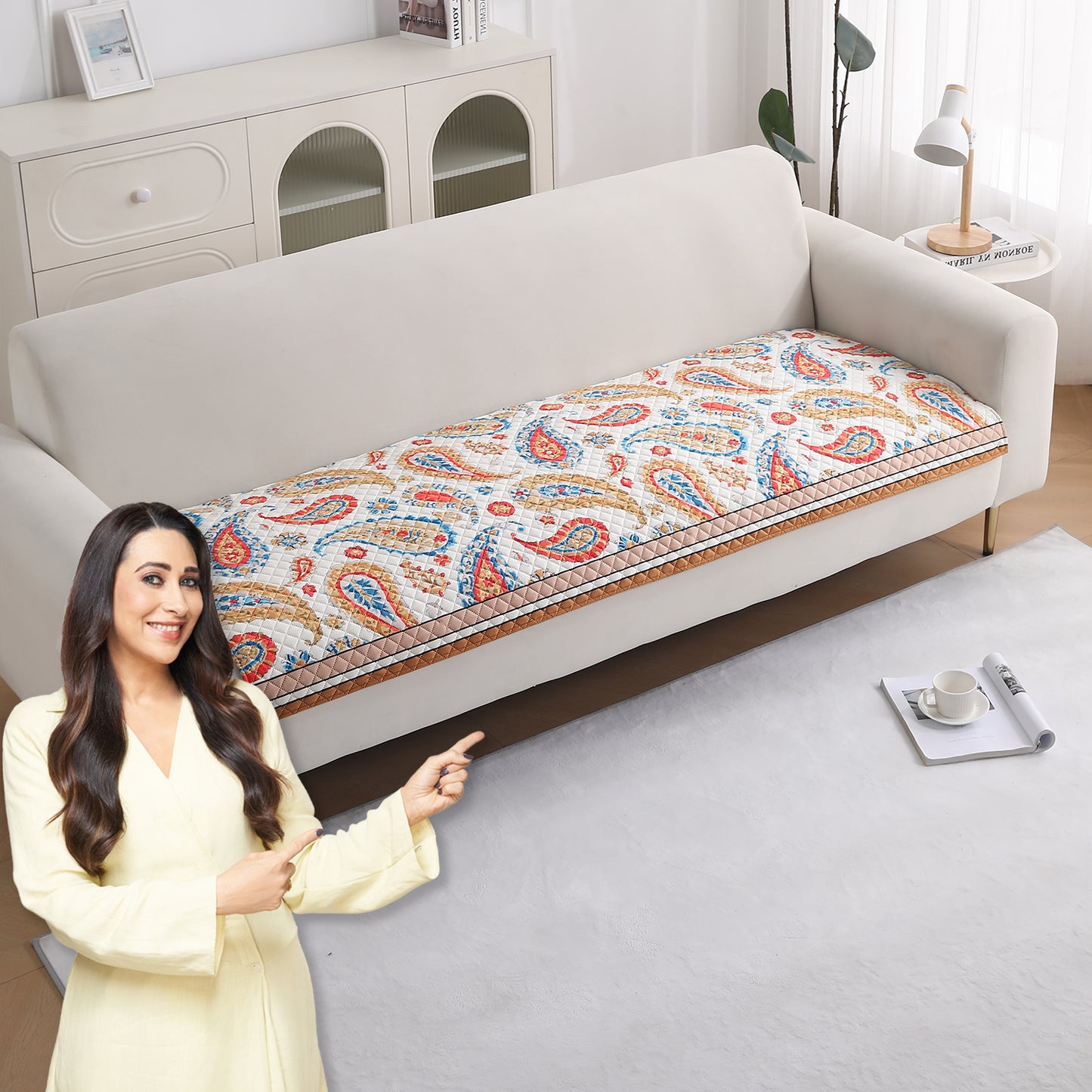 LiefNest Holland Velvet Sofa Cover Mat with Foam Filling - Paisley Multicolor