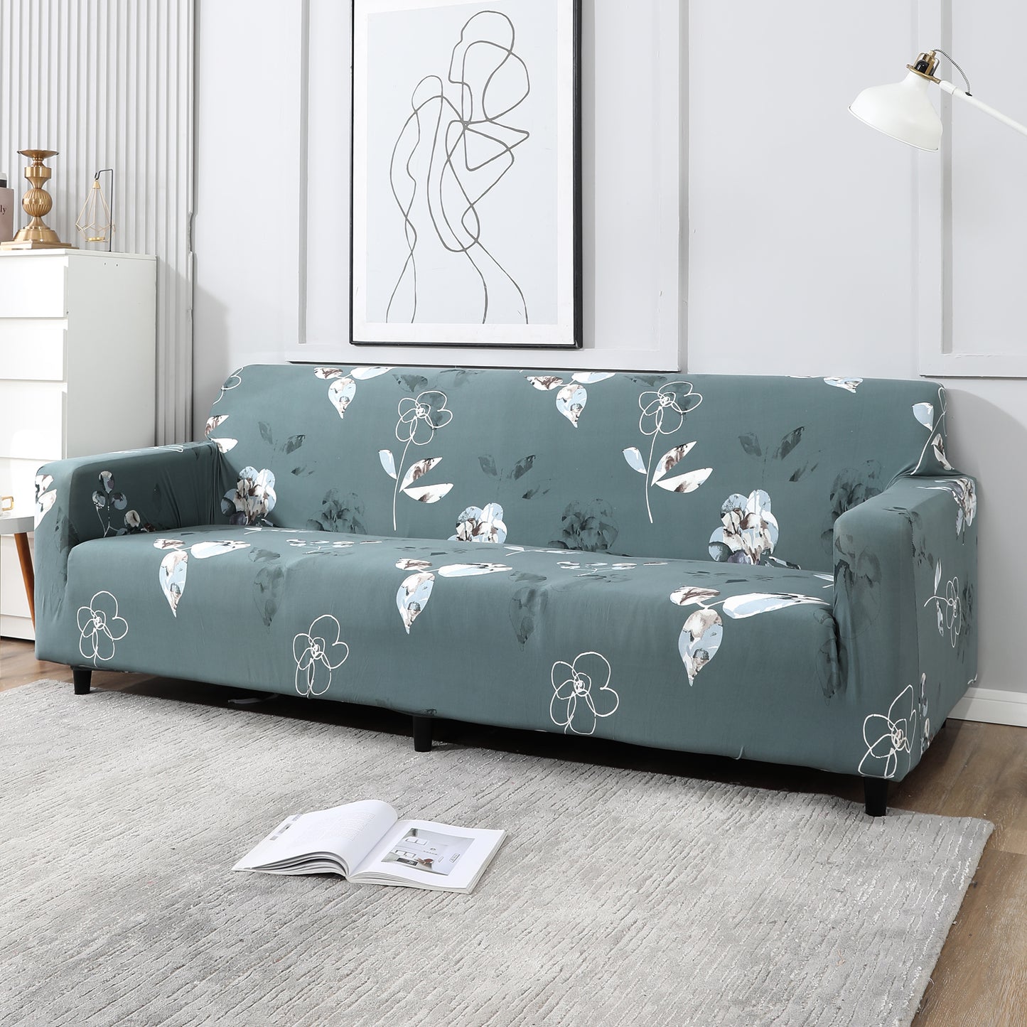 Smokey Grey, non slip, elastic 4 seater sofa covers