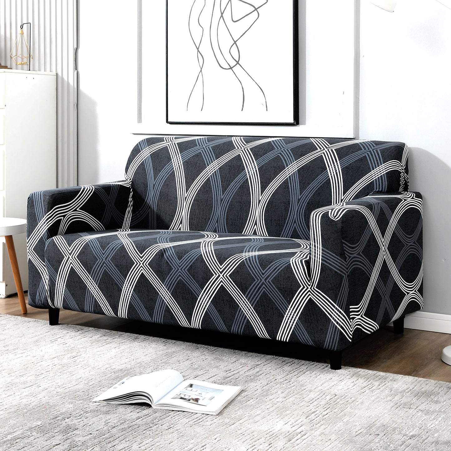 Elastic Stretchable Printed Sofa Cover, Shadow Grey