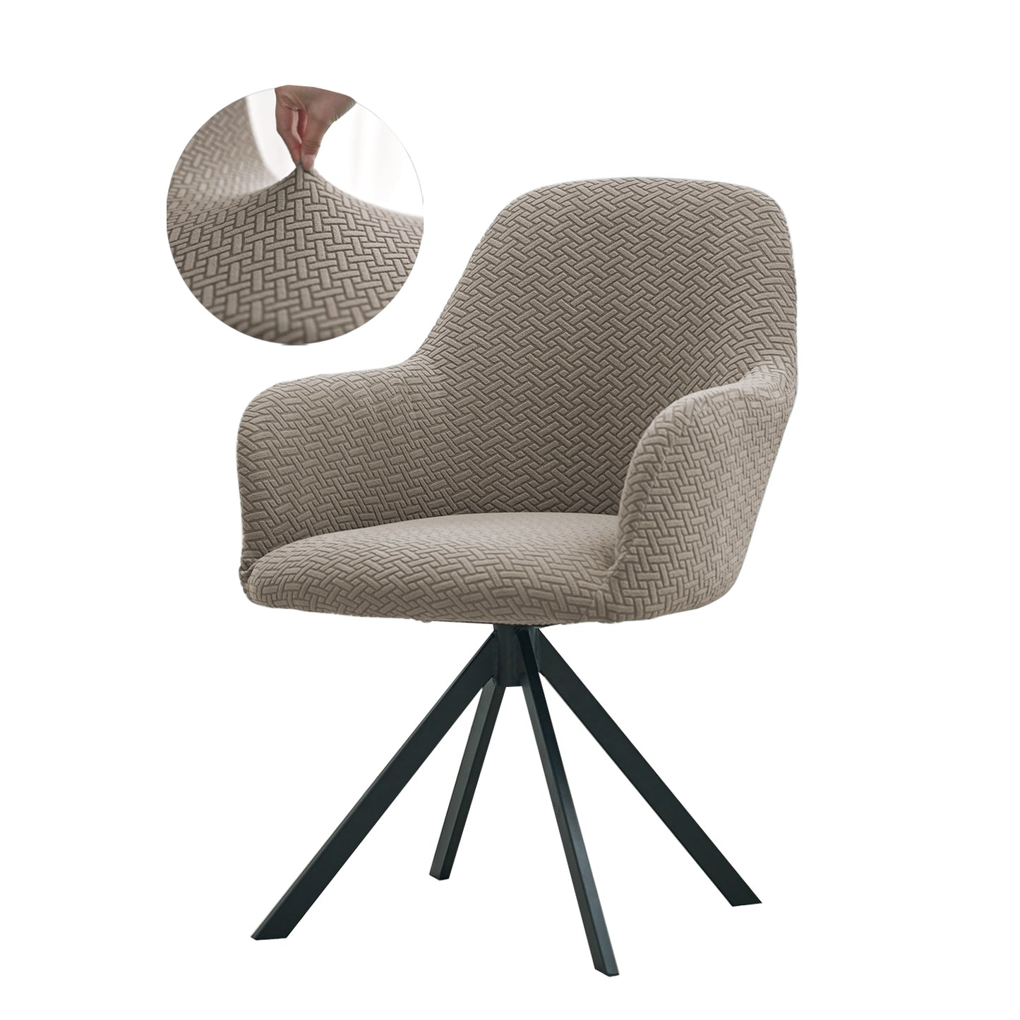 Premium Jacquard Fully Covered Cover for Swivel Dining Chair with Arms, Taupe Brown