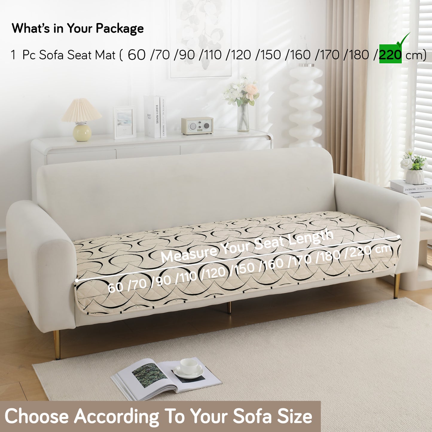 HOKIPO Water Repellent + Waterproof Quilted Sofa Mats, Natural Beige Abstract Art
