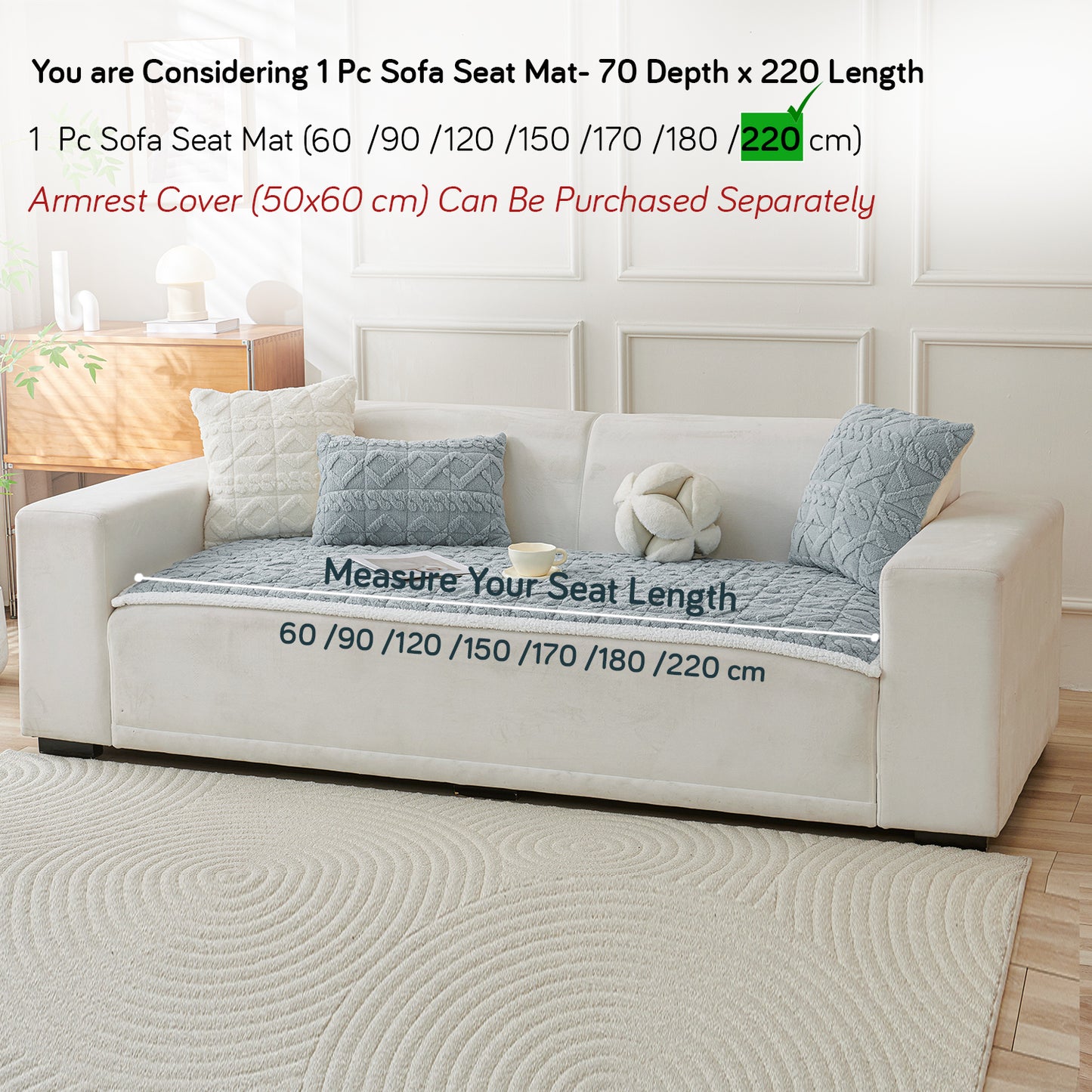 'Italian Caelora' Luxury Jacquard Plush Sofa Cover Mat and Anti-Slip Armrest Covers - Powder Blue