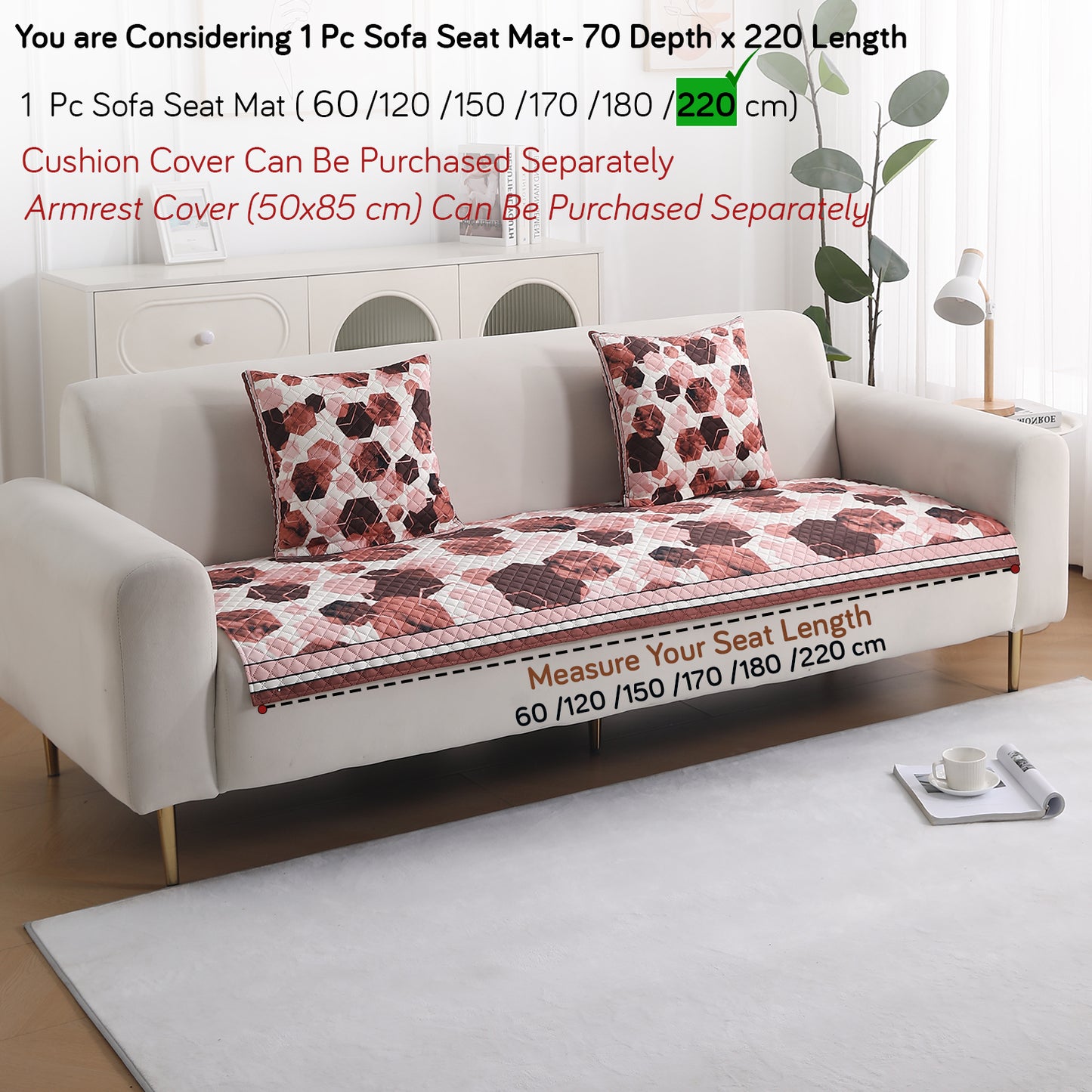 LiefNest Holland Velvet Sofa Cover Mat with Foam Filling - Geometric Hexagon Cider