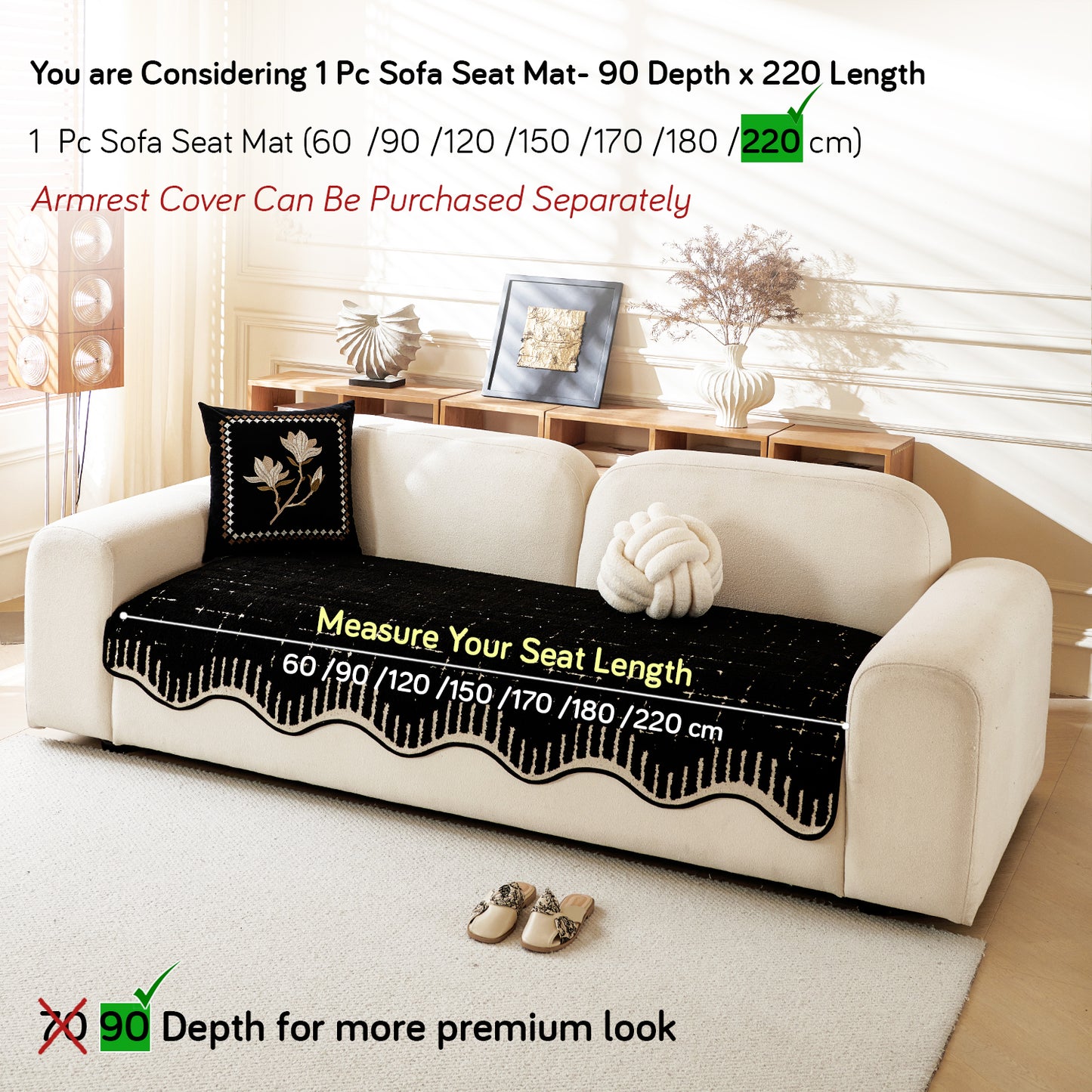Premium Supple Soft Wavy Sofa Cover Mat, Black