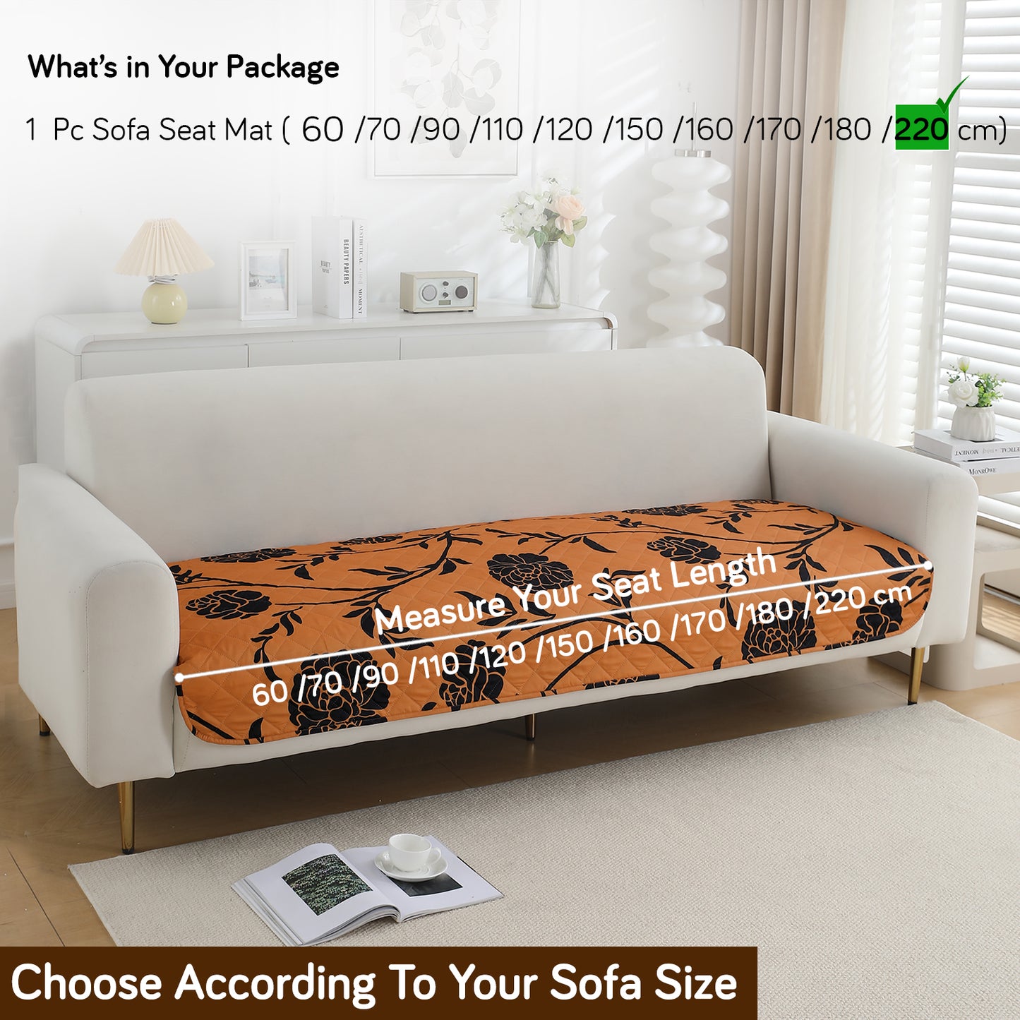 Water Repellent + Waterproof Quilted Sofa Mats, Copper Brown Floral