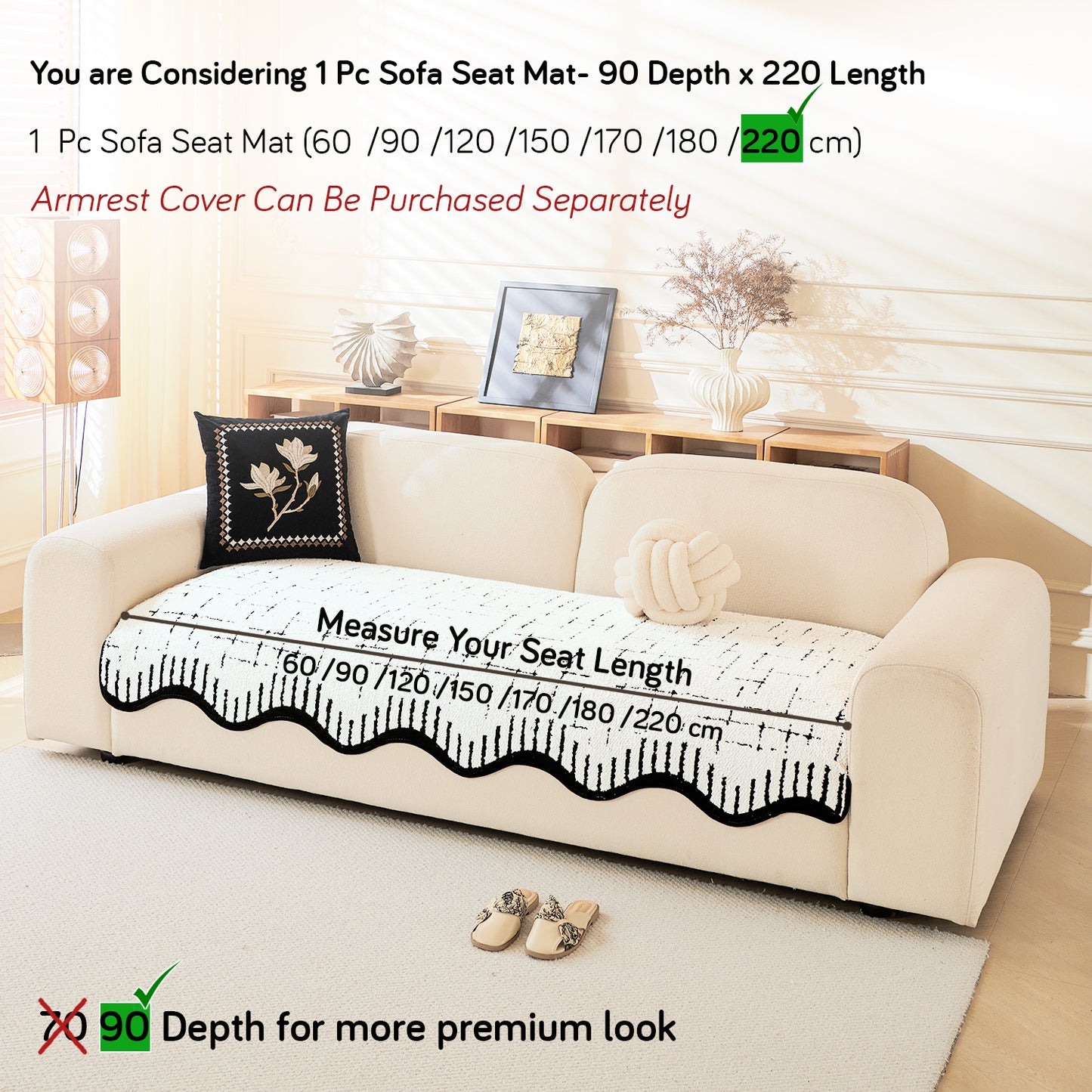 Premium Supple Soft Wavy Sofa Cover Mat, Off White