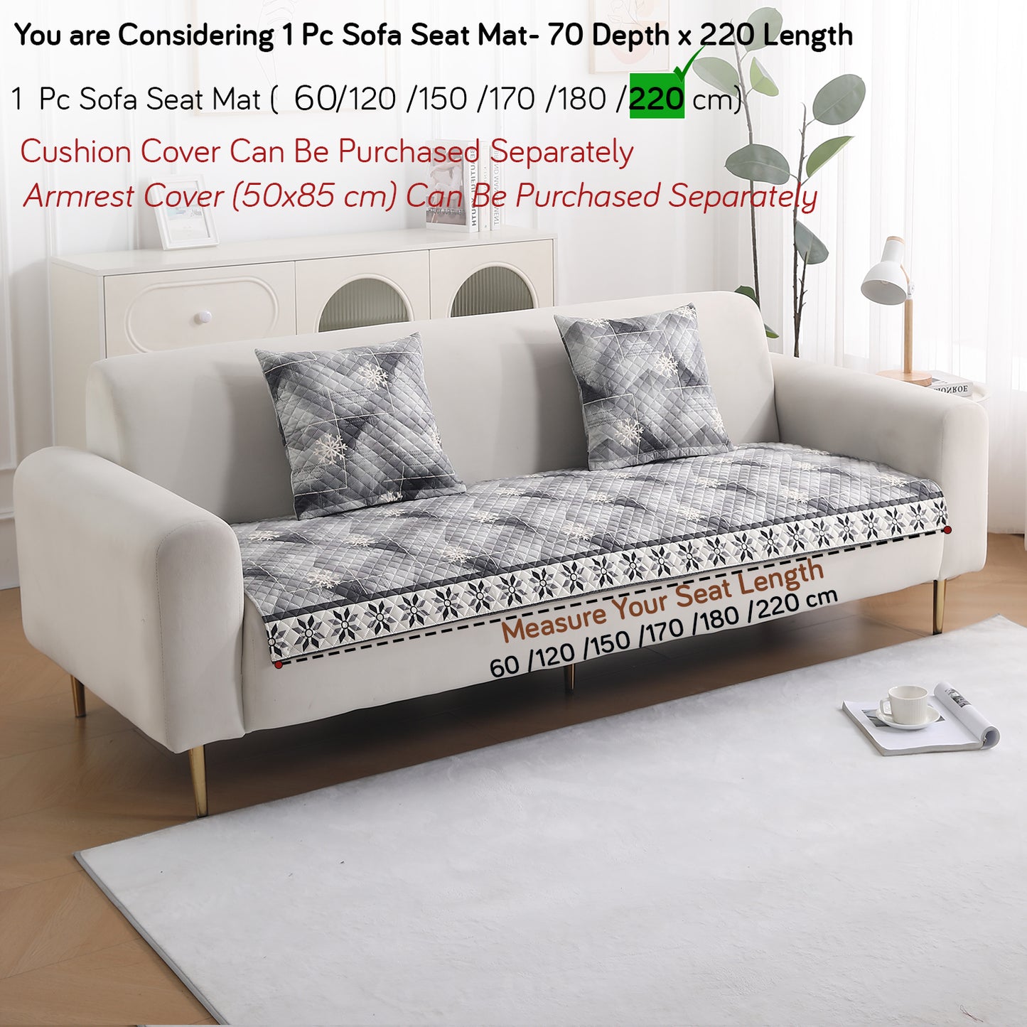 LiefNest Holland Velvet Sofa Cover Mat with Foam Filling - Snowflakes Gradient Grey