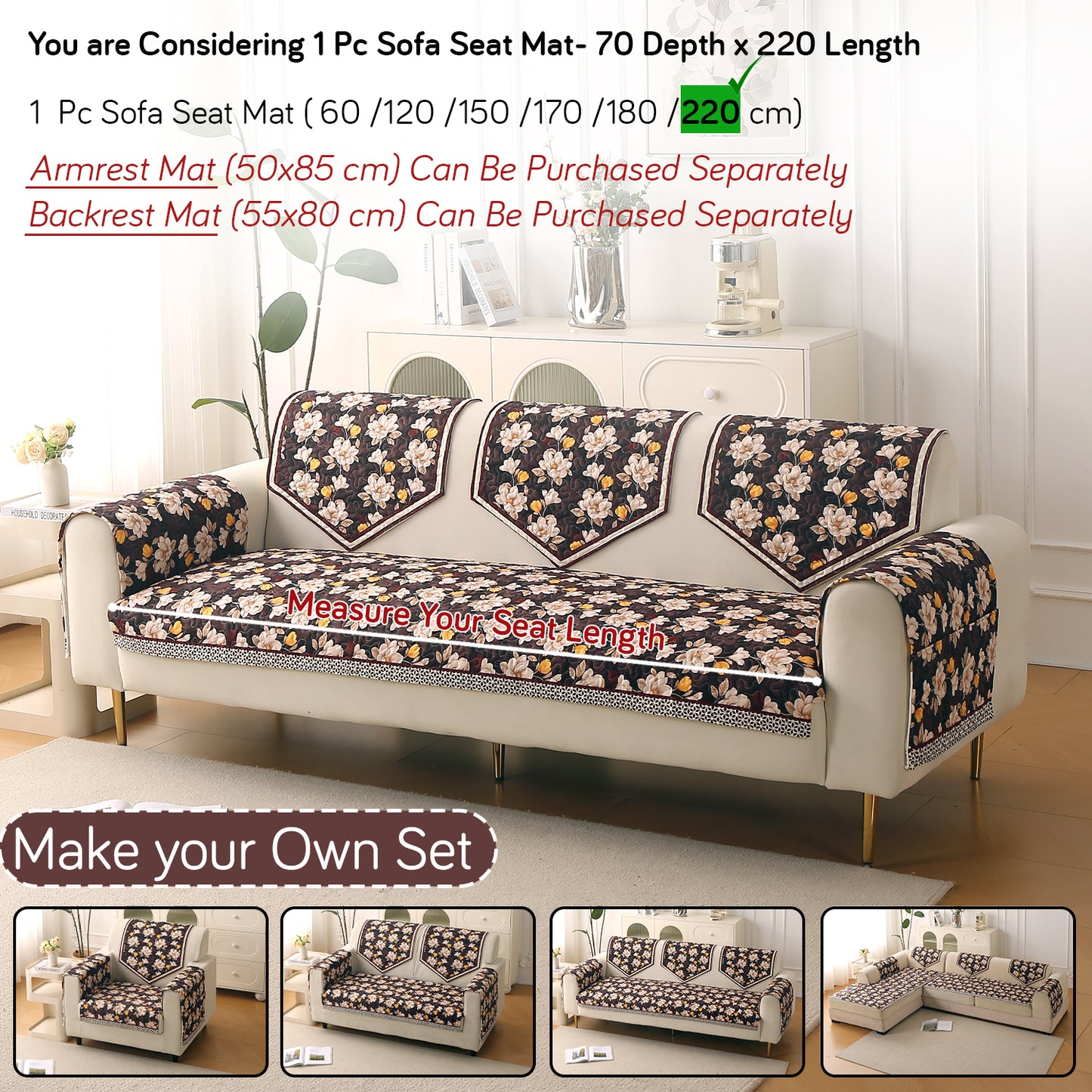 Florentina Series Premium Holland Velvet Sofa Cover Mat - Camellia Brown