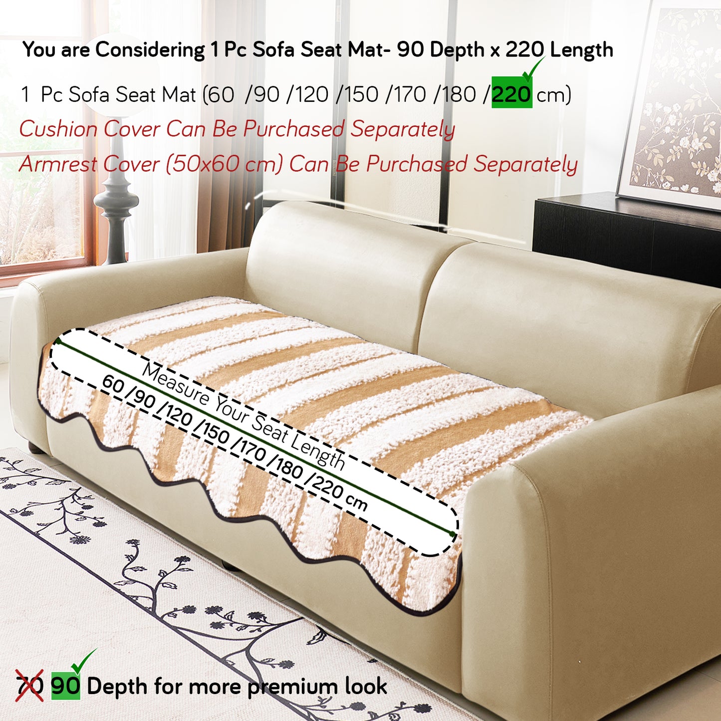 Luxury Wavy Plush Anti-Slip Sofa Cover Mats - Desert Brown
