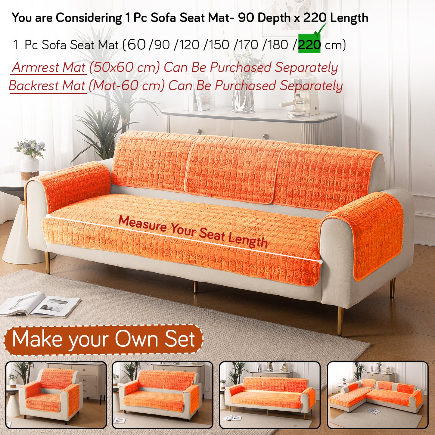 Premium Plush Anti Slip Sofa Cover Mat, Orange
