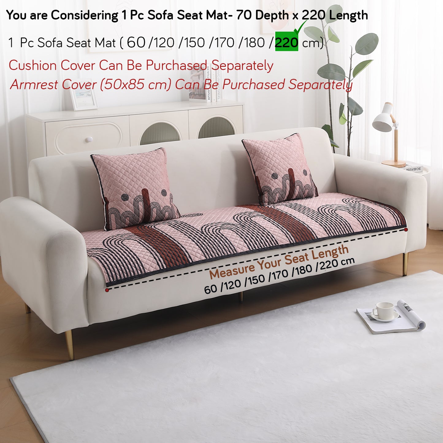 LiefNest Holland Velvet Sofa Cover Mat with Foam Filling - Modern Archscape Mauve Blush