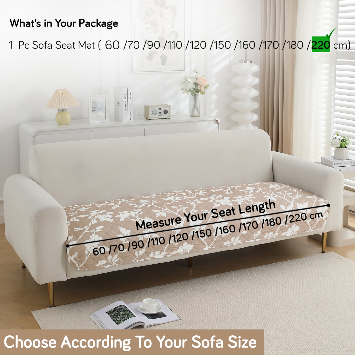 HOKIPO Water Repellent + Waterproof Quilted Sofa Mats, Buff Brown Sillehoute Floral