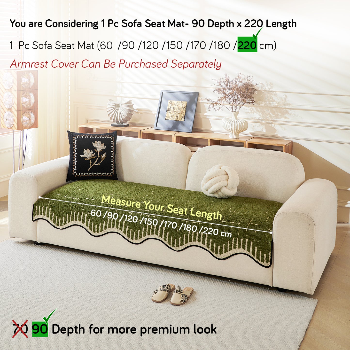 Premium Supple Soft Wavy Sofa Cover Mat, Green